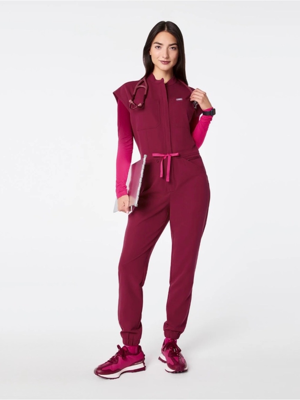 Figs Dark Magenta Rafaela Cargo Jogger Scrub Jumpsuit Size Small NWT Rare Color
